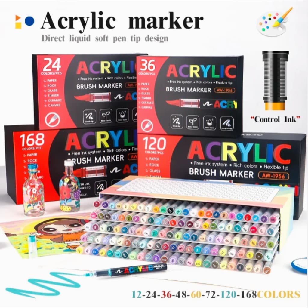 24/36 Cores- Pen Pincel Acrílica Marcador Permanente Materiais De Arte DIY Graffiti Para Escola e Escritório