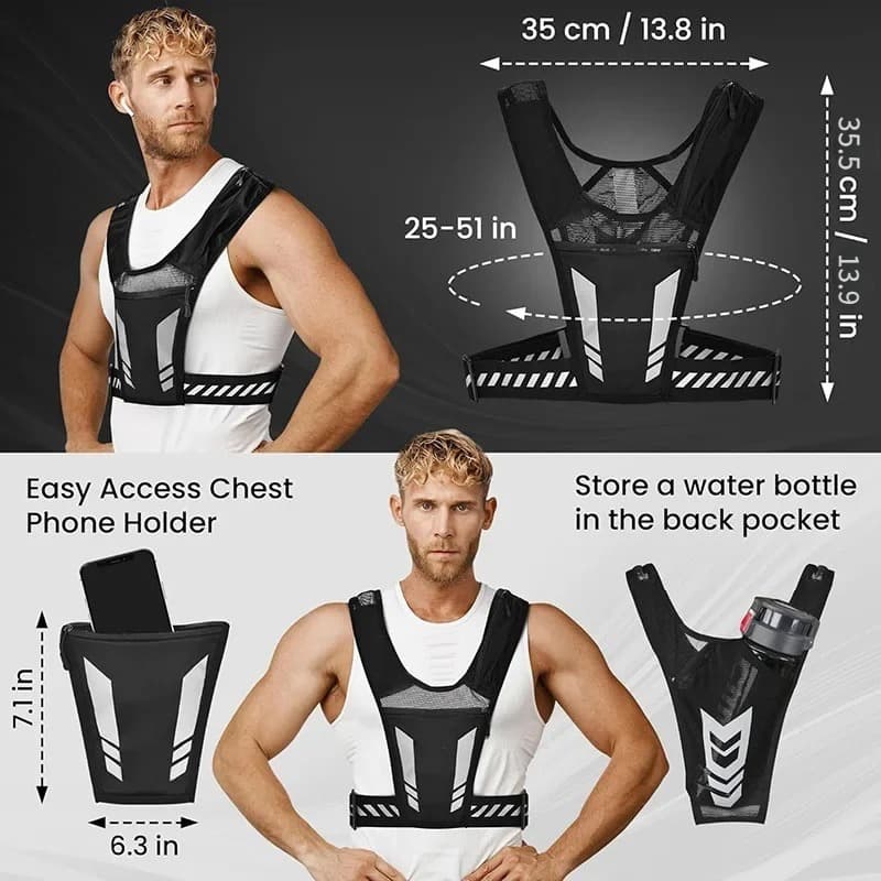 Colete Esportivo Refletivo Com Bolso Para Garrafa De Água E Bolso Para Celular Adequado Para Ciclismo E Corrida Noturna