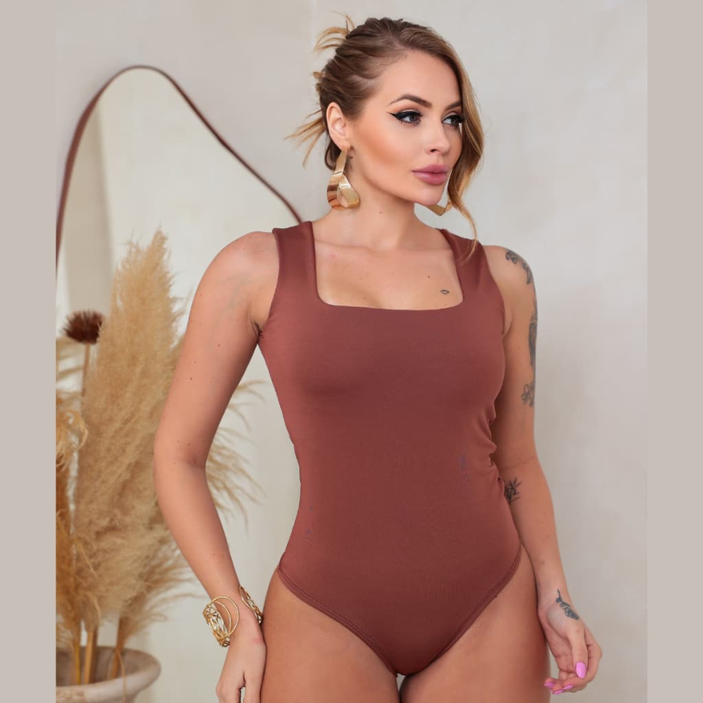 Body Feminino Regata Quadrado Suplex Forrado Alça Larga Bori Feminino