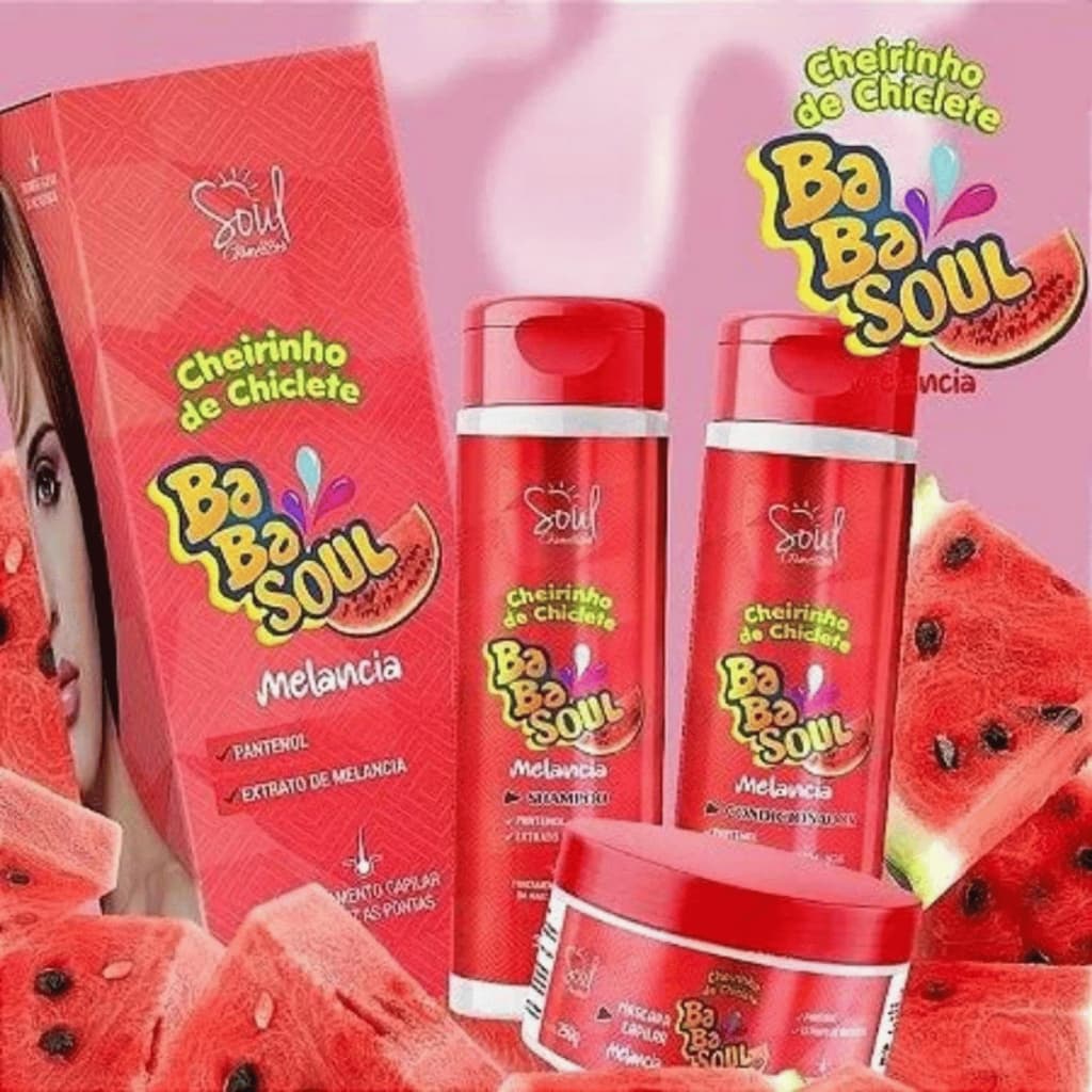 Kit 3 Itens Tratamento Capilar Cheirinho De Chiclete Babasoul Melancia