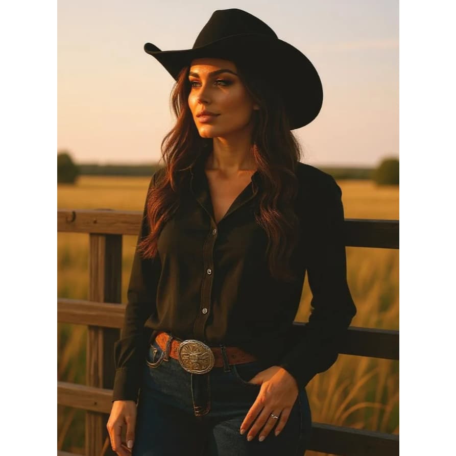 Camisa Country Moda Feminina Manga Longa Com Botões  Agro Festa Barretos Peão Cowgirl Casual Moderna Elegante