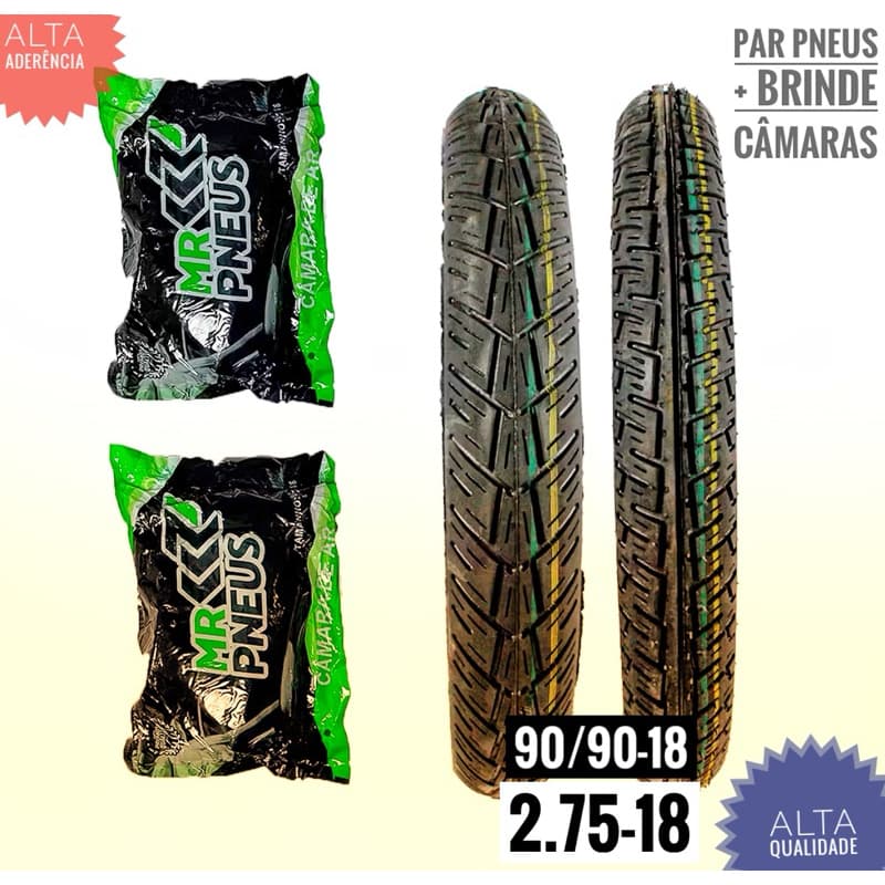 Par de Pneus 90/90-18 2.75-18 + Câmaras cg ybr