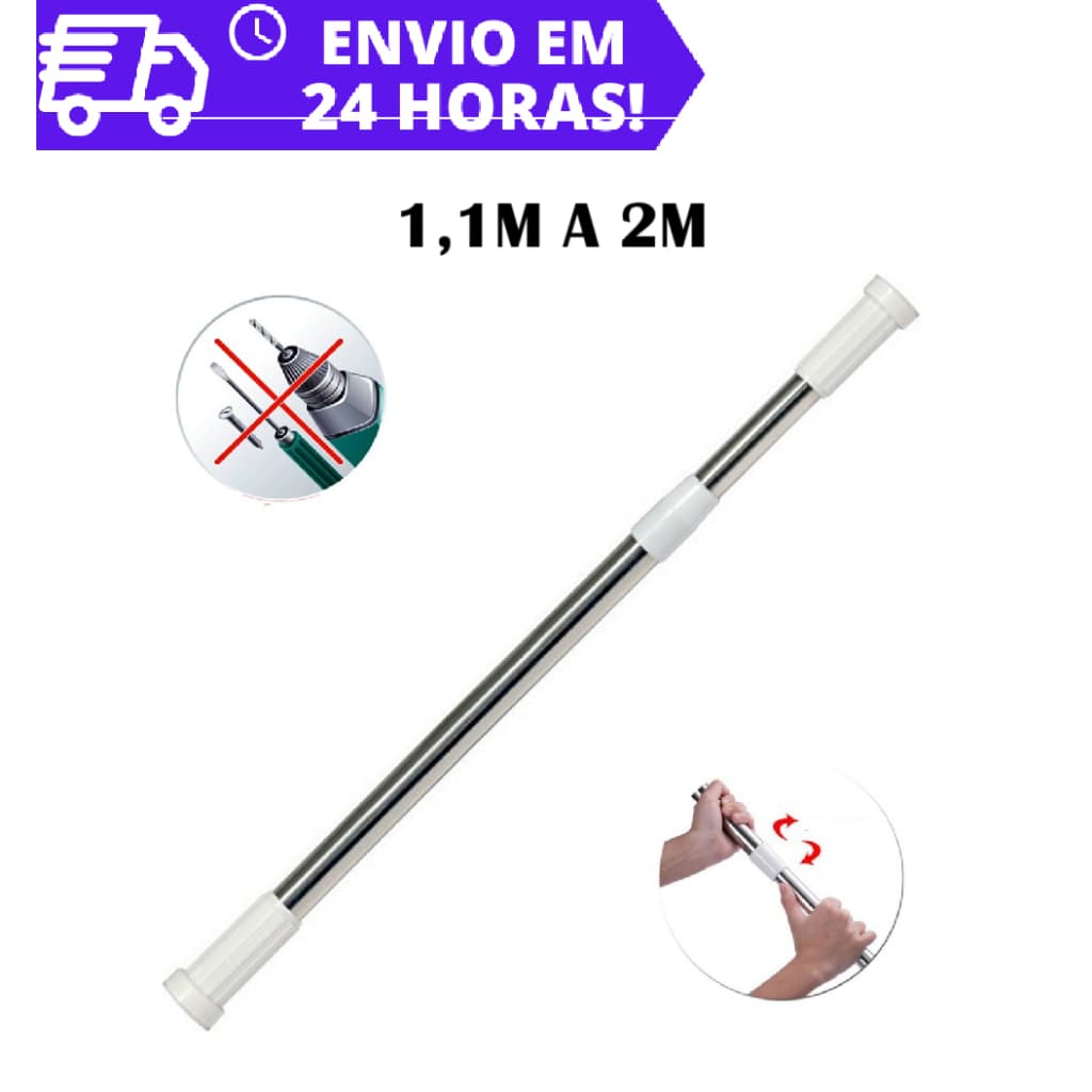 Varão Bastão Extensível Para Cortina Box Banheiro Regulável 1.10m A 2m Pendurar