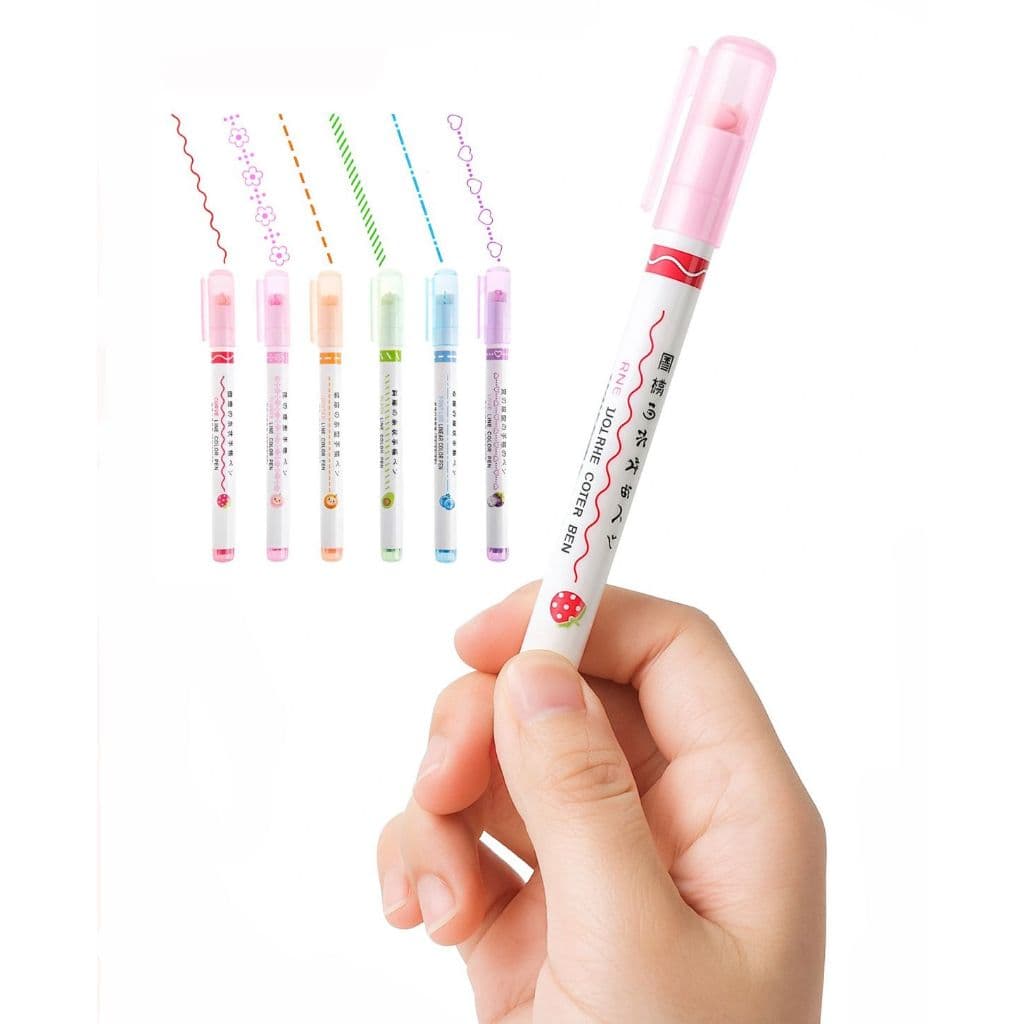 Kit 6 Unidades Canetas Carimbos Roller Stamp Com Desenhos Formas Curvas Papelaria Fofa