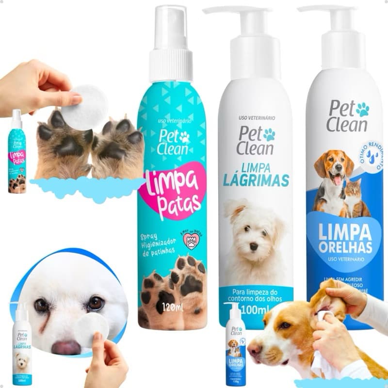 Kit limpa lágrimas limpa orelha e limpa patas