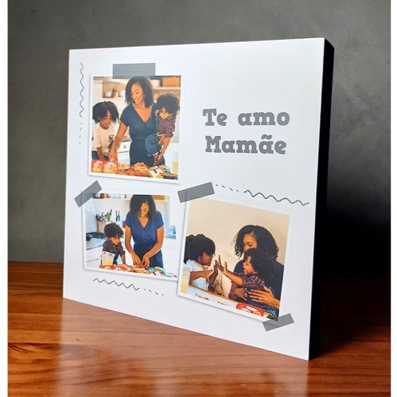 Quadro painel mdf com foto personalizado te amo mamãe 20x20cm
