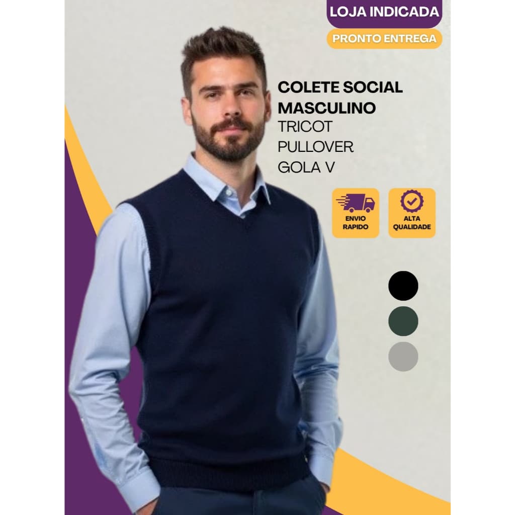 Colete Social Pulôver Masculino Tricô Liso Gola V Tricot Conforto e Durabilidade