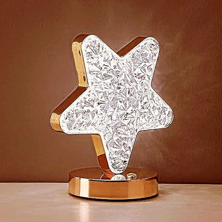 Luminária LED Decorativa USB Estrela Diamante 3 Cores Toque Sensível Portátil Recarregável