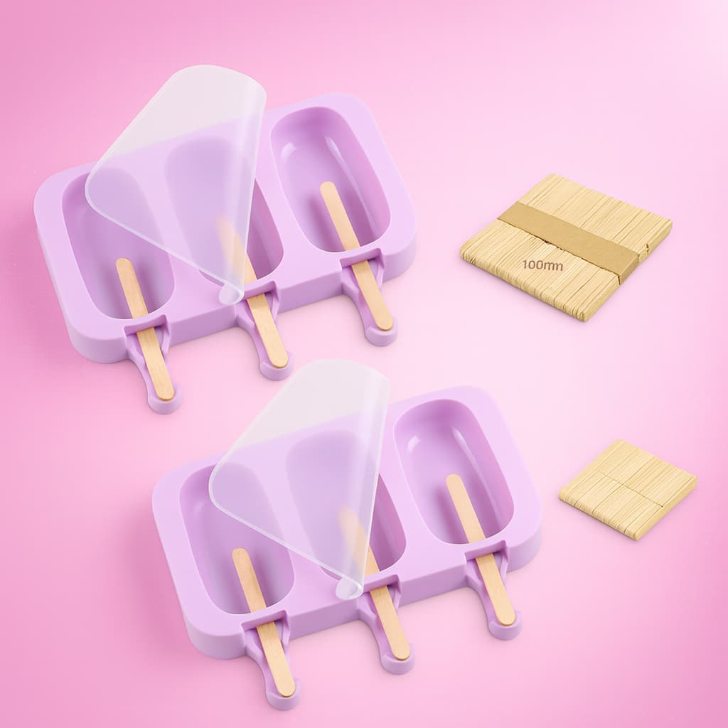Kit Picole Saudavel  Divertido Com 100 Palitos de Brinde 2 Formas de Silicone Par