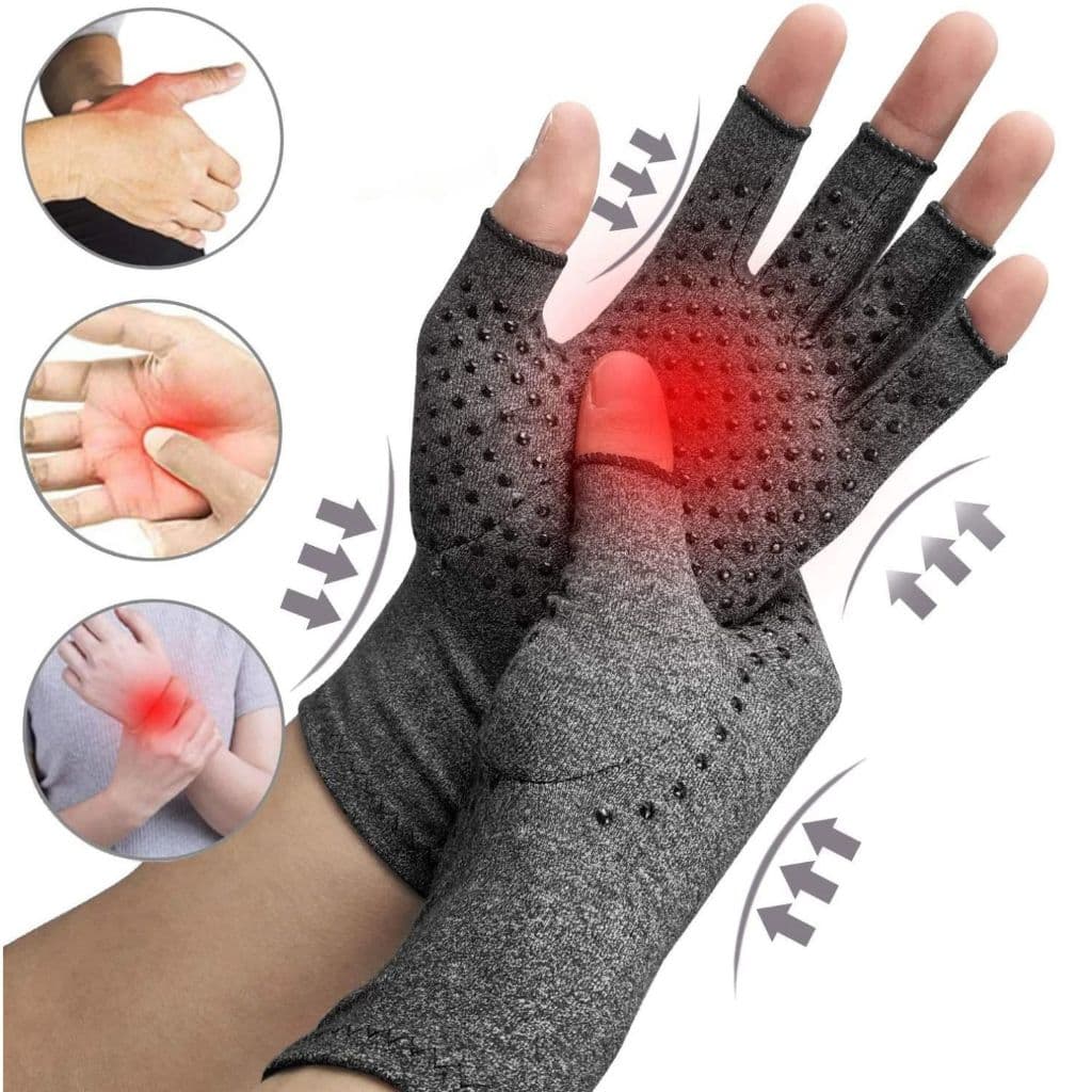Par de Luvas Compressão Artrite Artrose Tendinite Circulação Tratamento Alívio Dor Mãos Articulação Ajustável Conforto