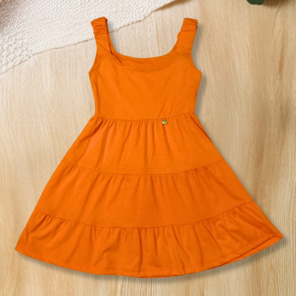 Vestido Infantil Três Marias 100% Algodão  Liso com Alça Franzida e Pingente
