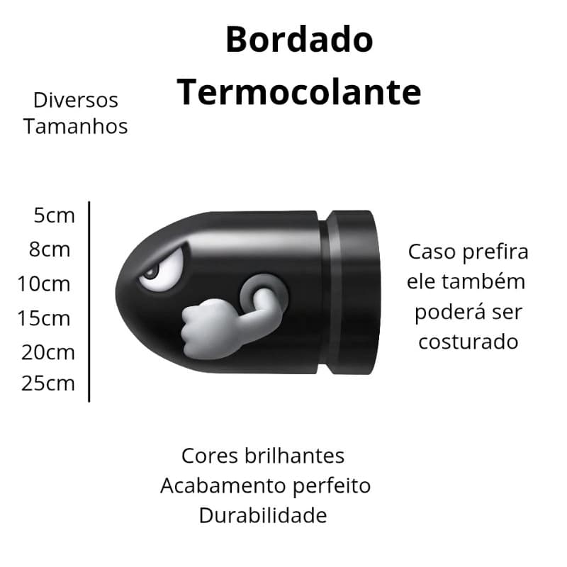 Patch Bordado Mario Bros Míssil Termocolante
