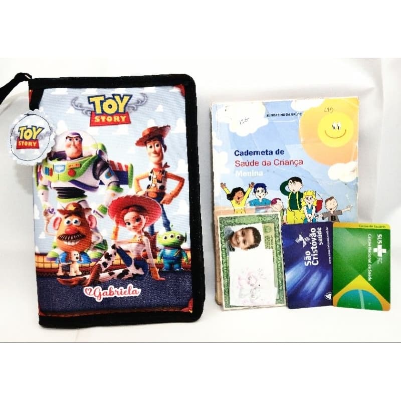 Porta documentos infantil Capa para caderneta de vacina IMPERMEÁVEL COM ZÍPER PERSONALIZADA TOY STORY