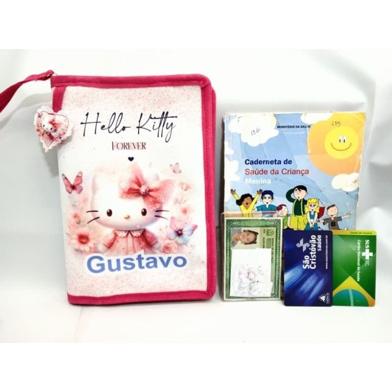 Porta documentos infantil Capa Caderneta de Vacina IMPERMEÁVEL COM ZÍPER PERSONALIZADA Hello kity