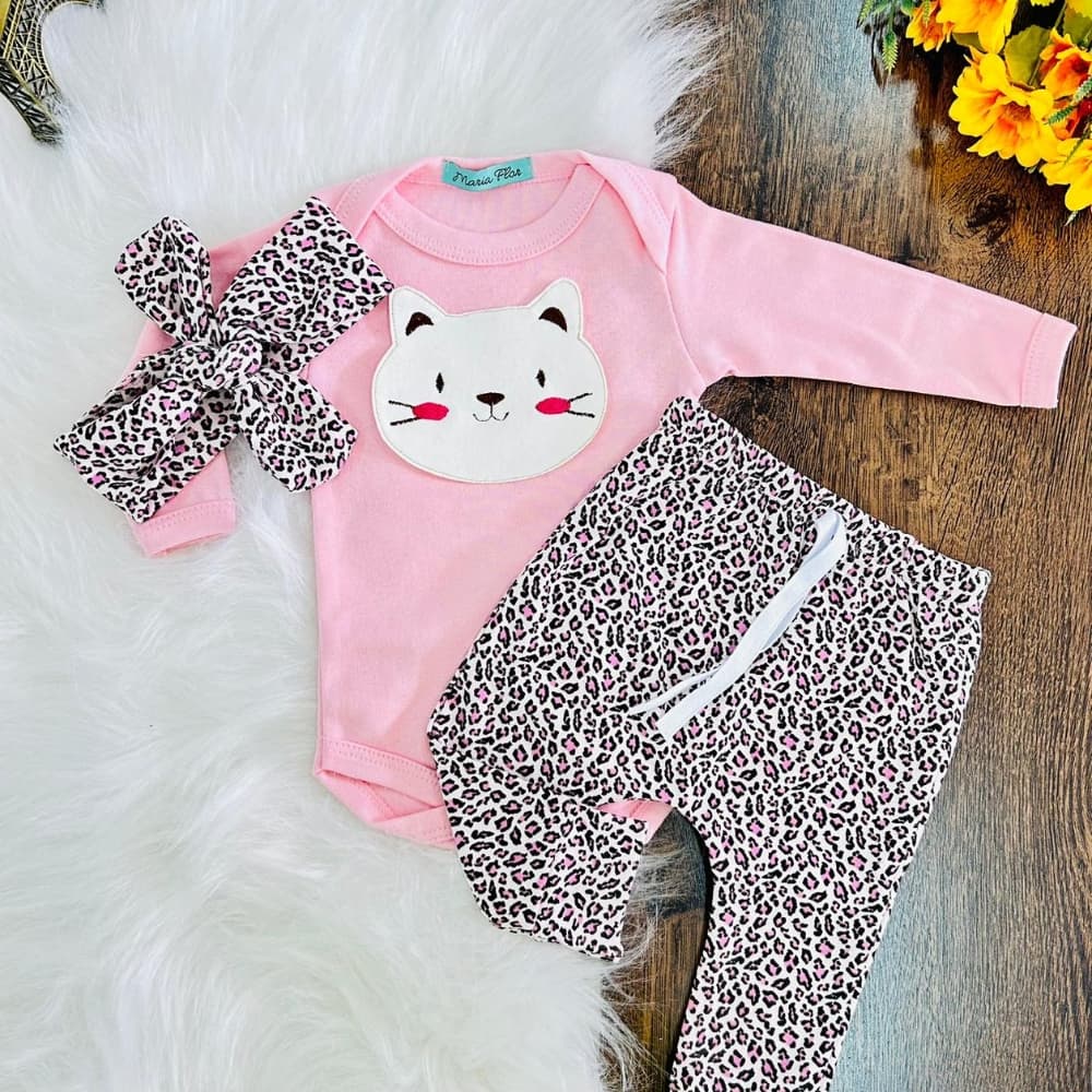 Conjunto Roupa Moda Bebê Menina Roupinha Blogueinha Modinha infantil Luxo Conjuntinho Feminino Onça