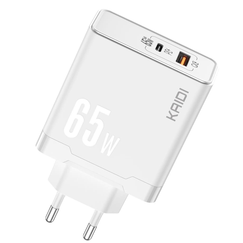 Carregador Turbo 65w Kaidi Gan 1 Usb e 1 Usb Tipo C Rápido usb duplo