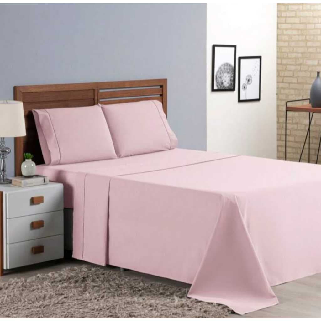 Jogo de Cama Casal 4 Peças Lençol 200 Fios Completo Ponto Palito 100% Algodão Liso Premium