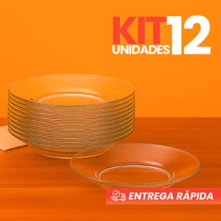 Jogo 12 Pratos Fundos De Vidro Transparente / Jantar Elegante / Refeição Minimalista