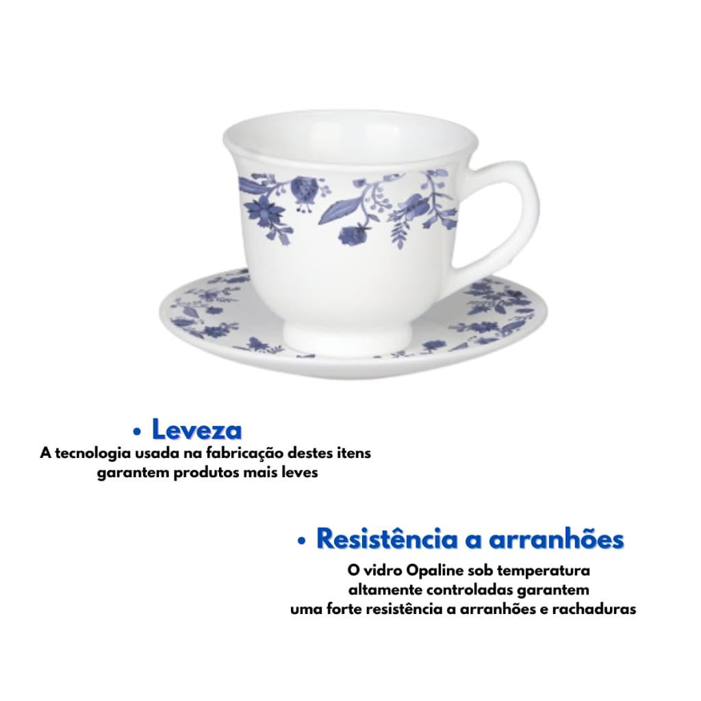 Decorado Conjunto Opaline 06 Xícaras Pires Louça Casa Cozinha Café Chá Chocolate Decoração