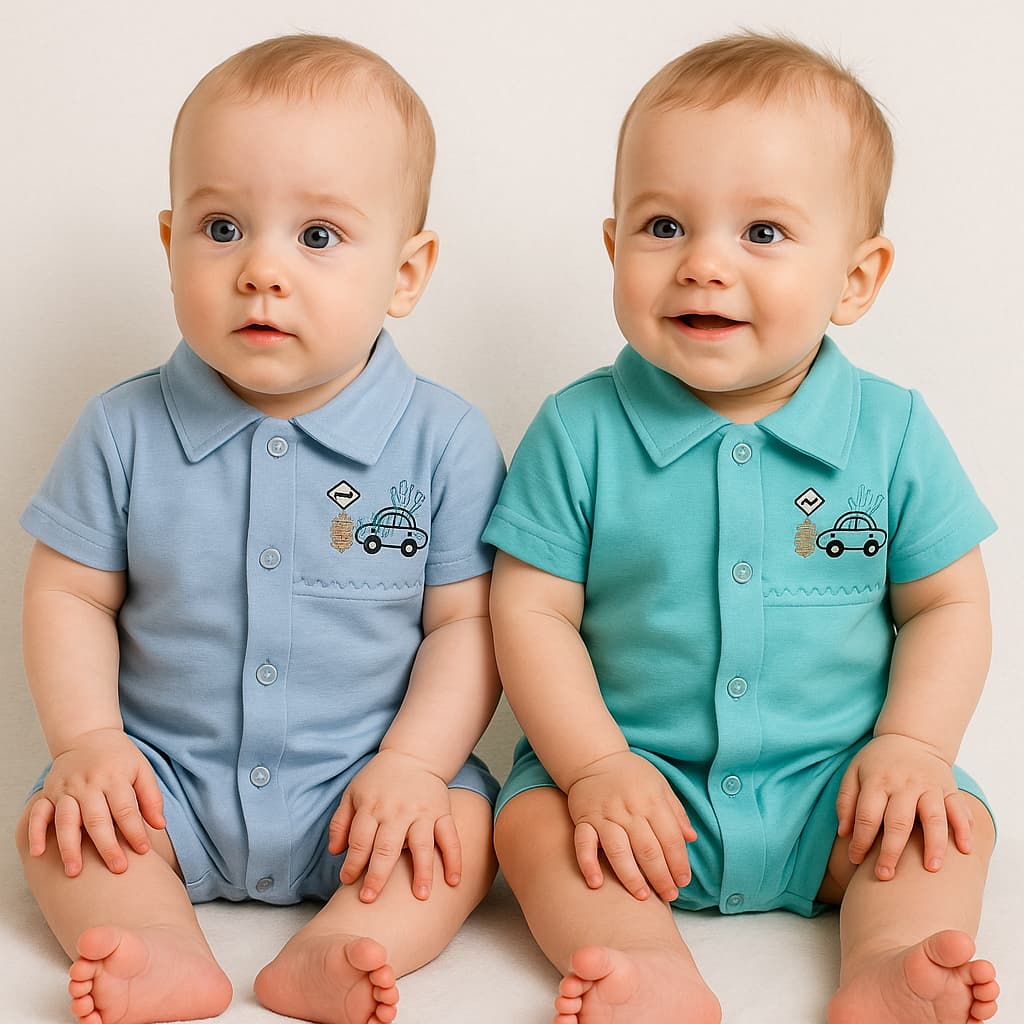 Kit 2 Macacões Curtos Infantil Bebê Menino Leve, Macio e Prático