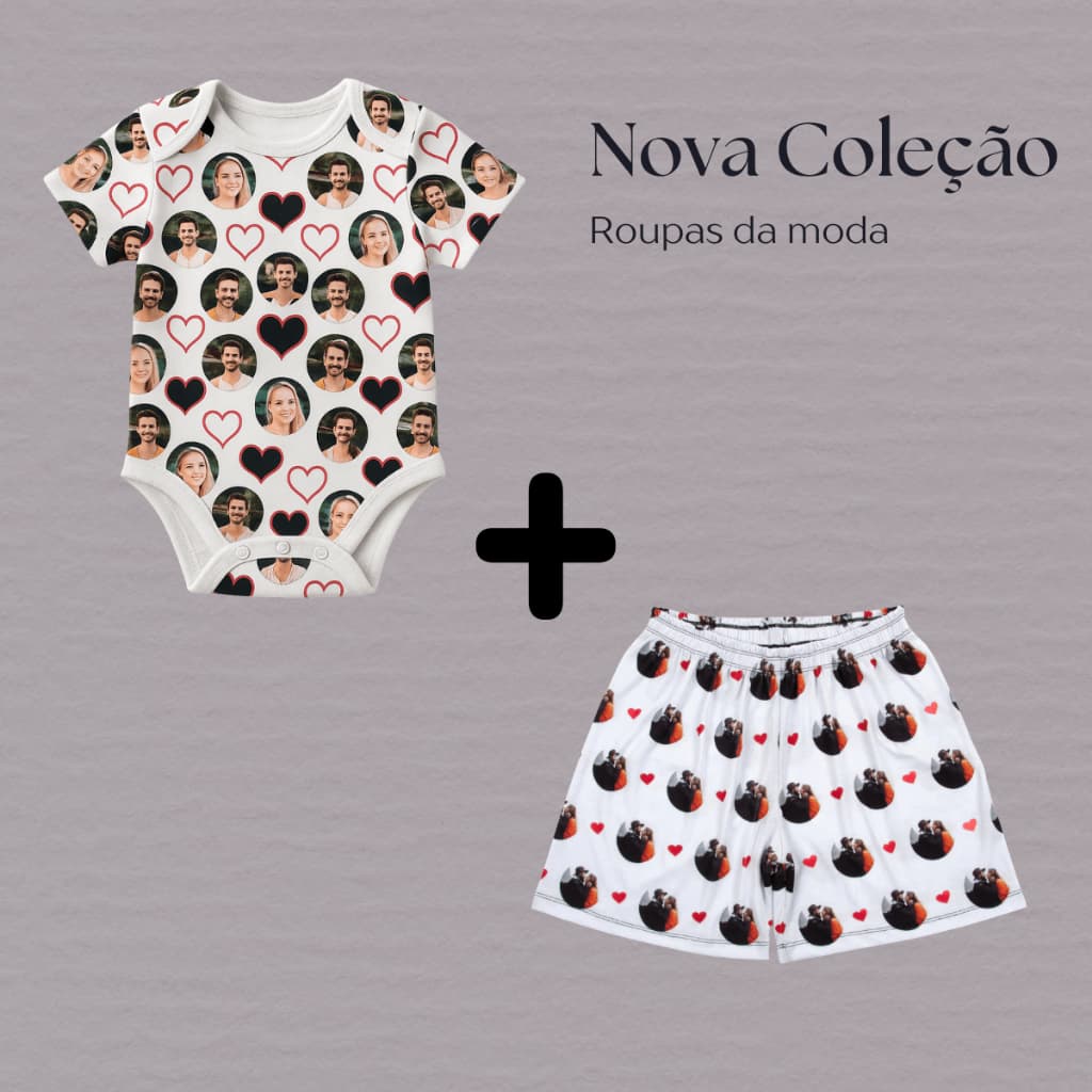 Body Infantil + Short masculino Personalizado Com Foto Confortável Dormir Branco
