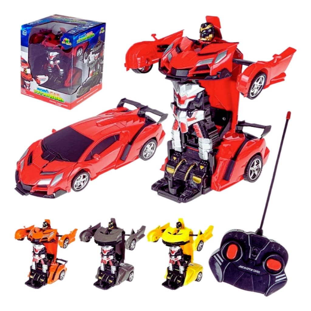 carrinho de Robô transforme em robo de controle remoto vermelho amarelo e laranja
