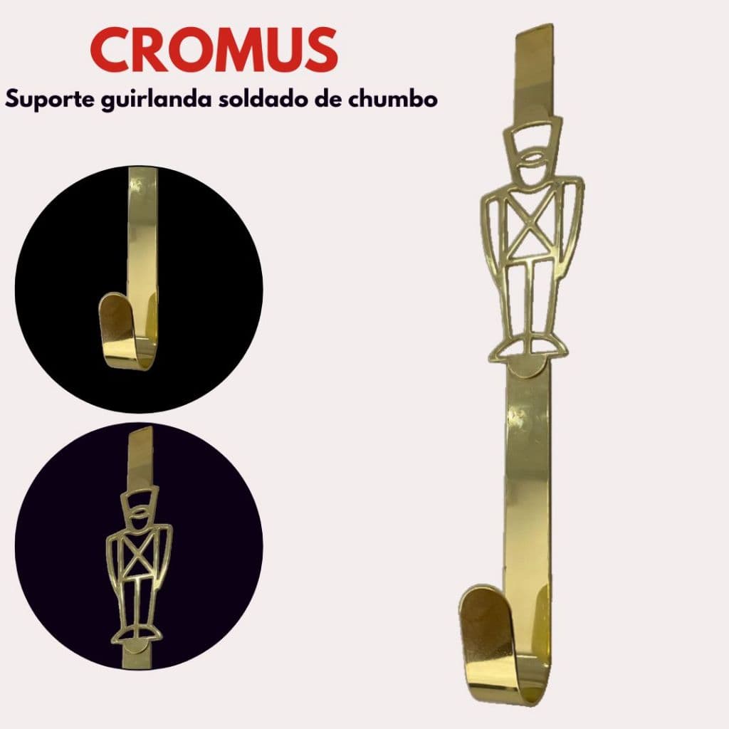 Suporte Para Guirlanda Gancho de porta Natalina Soldado De Chumbo Ouro 40cm