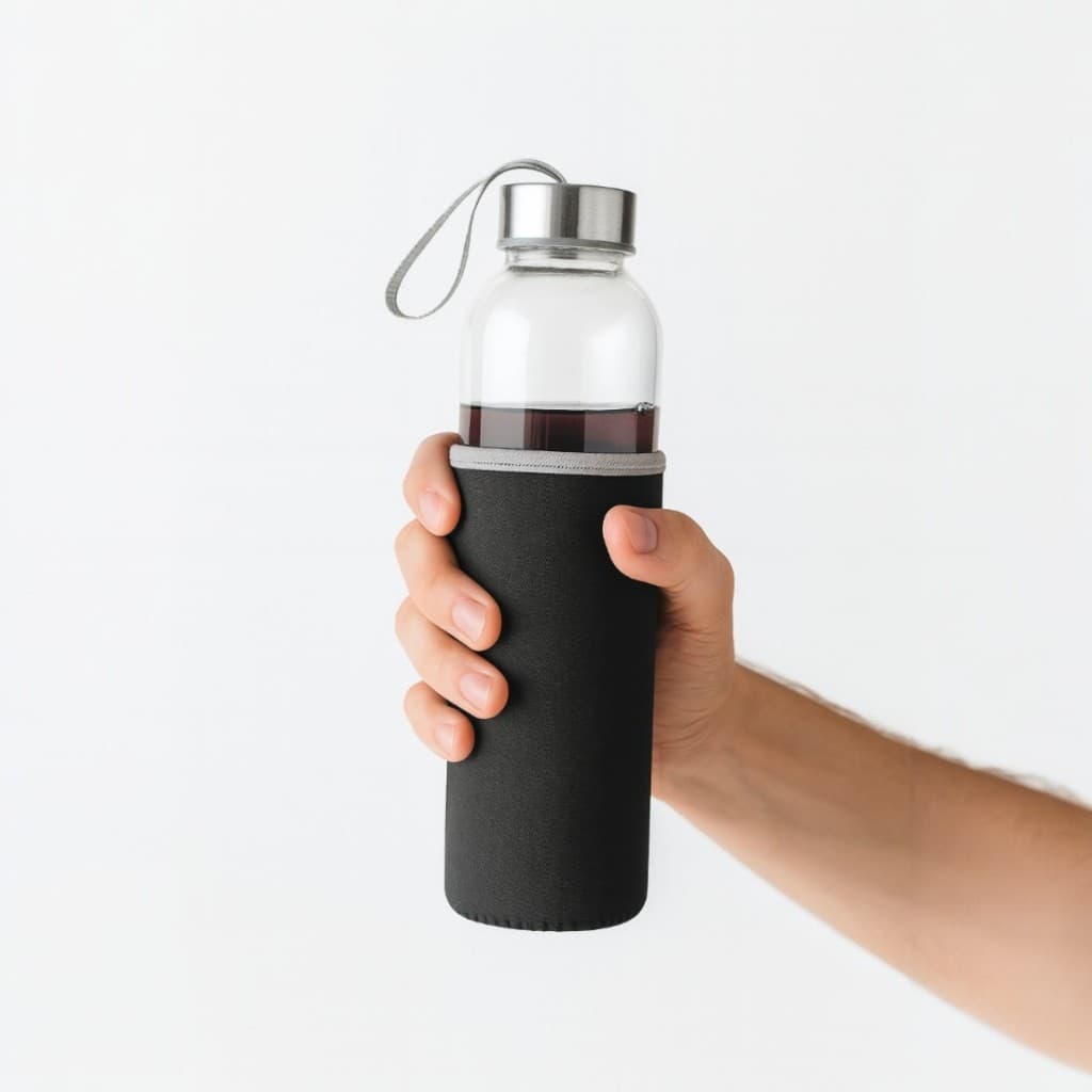 Garrafa de Vidro 520ml com Capa Neoprene Soft | Tampa Vedada | Estilo e Proteção