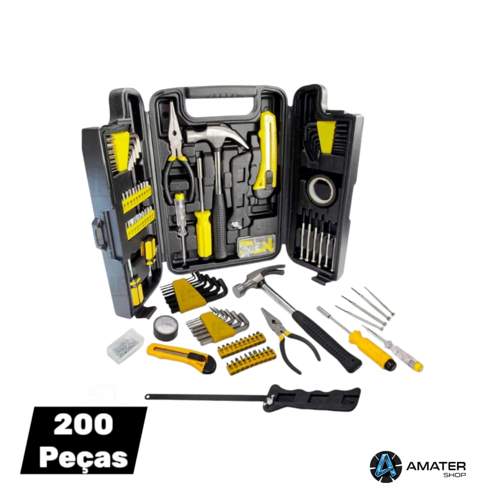 Kit Jogo de Ferramenta com Maleta 200 Peças Completo Profissional Pequenos Reparos