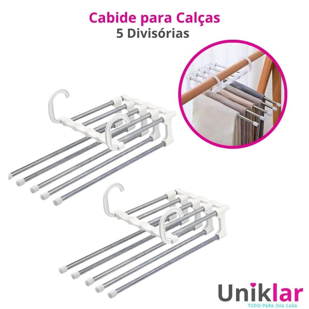 Cabide Multifuncional Inox Branco 5 Divisórias Para Calças e Roupas