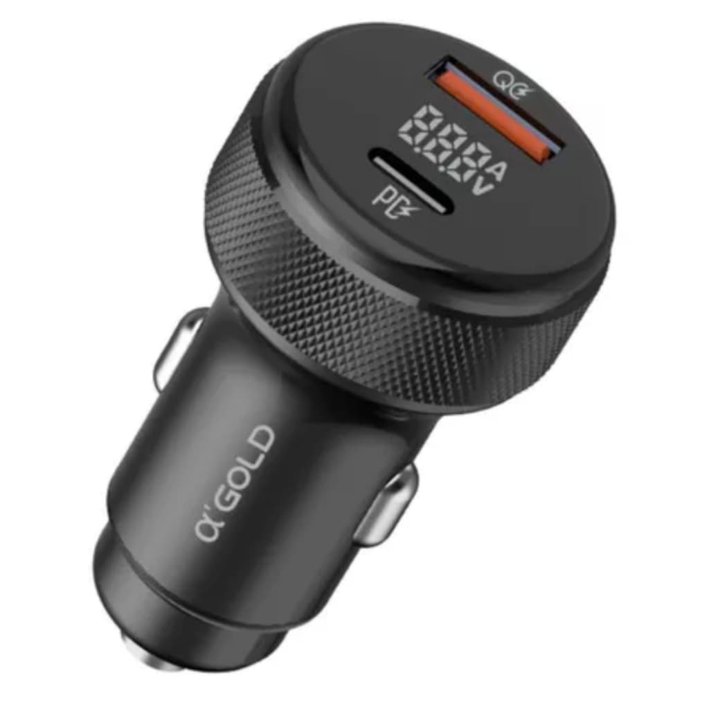 Carregador Veicular Turbo A’gold CJ12-4 60W Alta Velocidade Segurança Tela LED 2 saídas Type-C USB