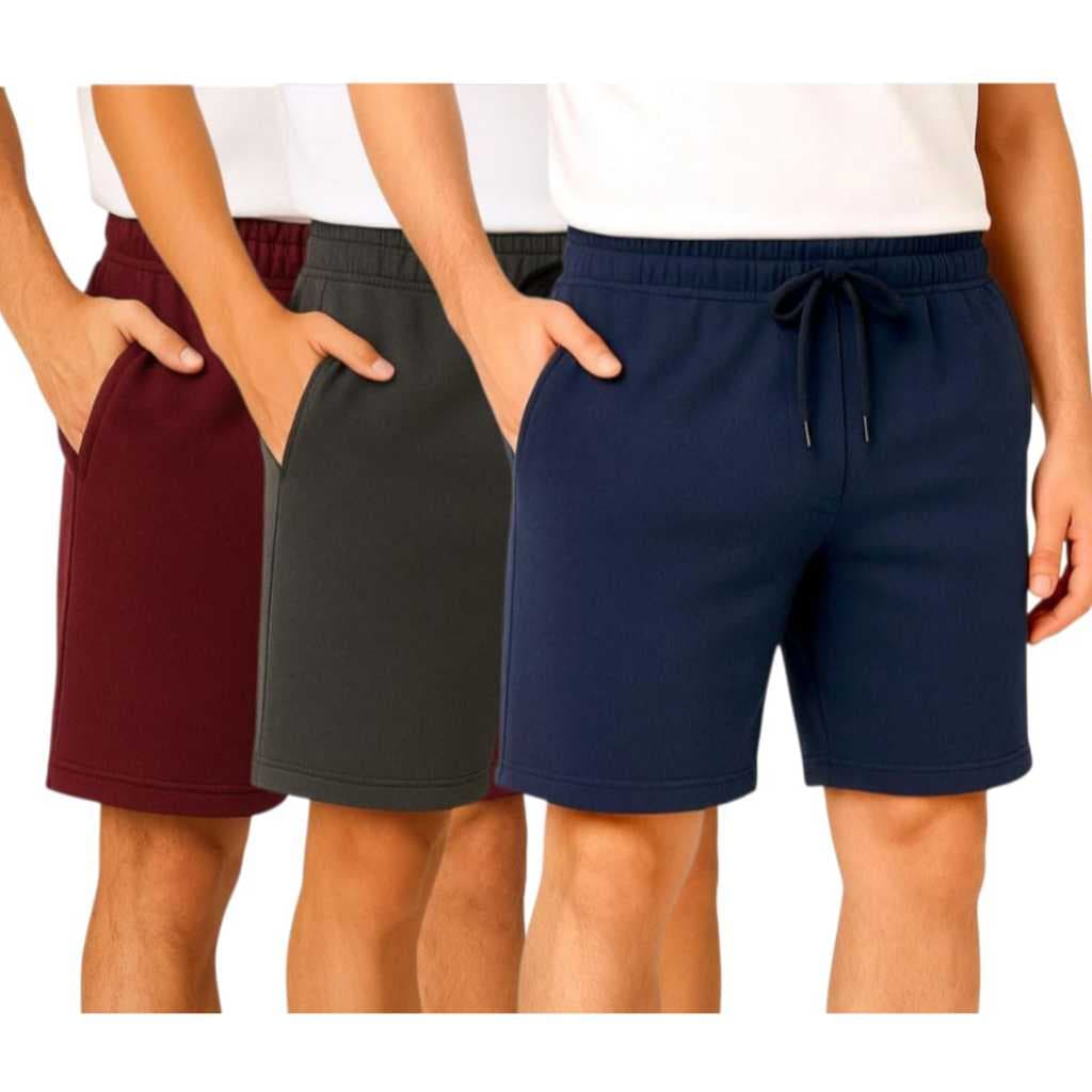 Kit 3 Bermudas Moletom Masculina Bolso Lateral Cordão De Ajuste Short Academia Treino Caimento Solto