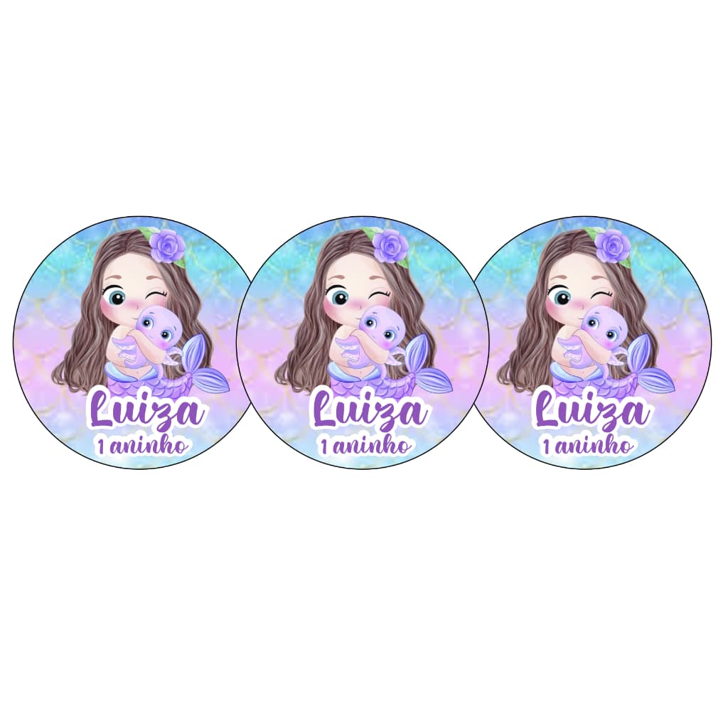 Adesivos Personalizados Sereia Cute 5x5 - Fazemos qualquer tema Adesivos Para Festas