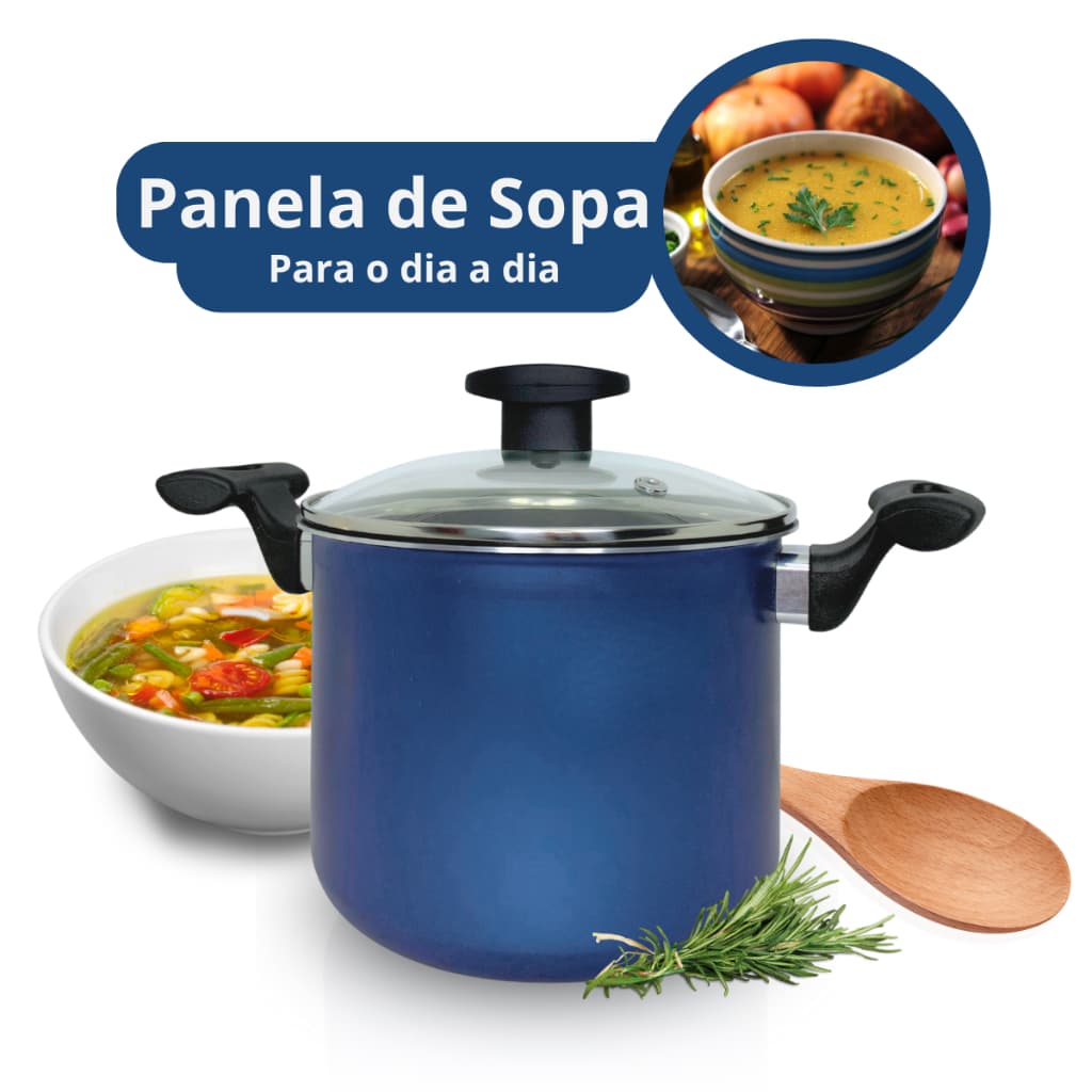 Caldeirão Antiaderente | Panela Alta Pequena Com Tampa De Vidro E Alças Laterais | Para Sopa E Caldos