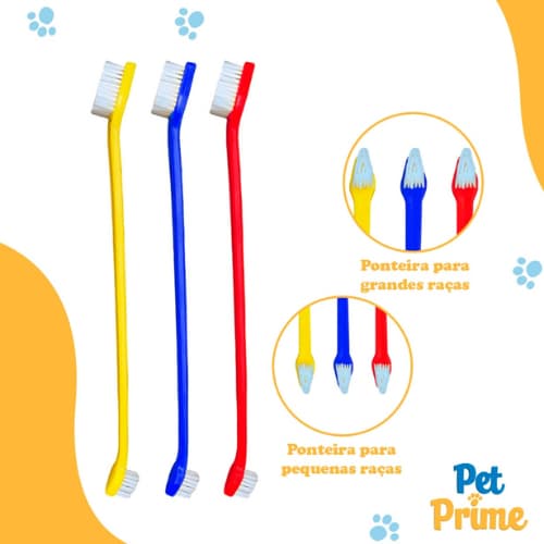 Escovas De Dente Dupla Cabo Longo Coloridas Cuidado Bucal Higiene Cachorro Gato Material Resistente