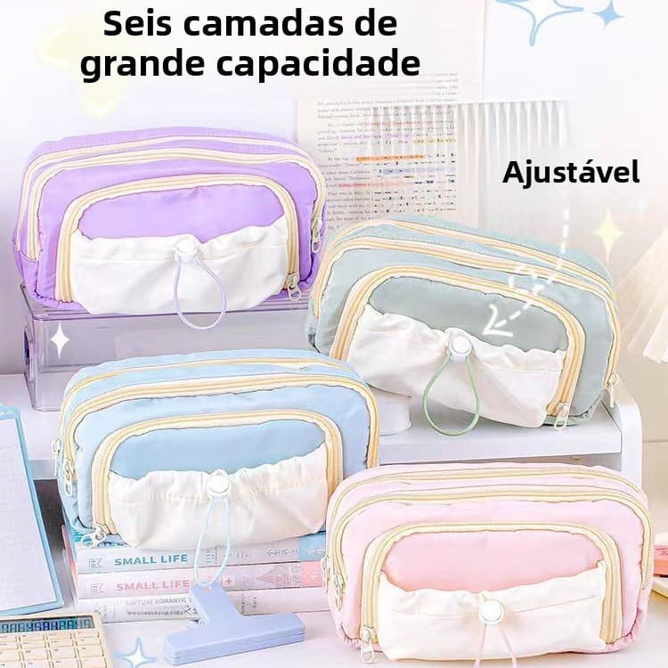 Estojo De Lápis Caneta Esferográfica De Papelaria Bolsa De Armazenamento Portátil Grande Capacidade Estudantes De Voltaa