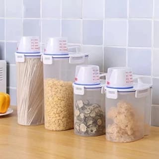 Pote Hermético Com Copo Medidor Para Armazenamento de Cozinha e Lavanderia Com Bico Dosador Multiuso