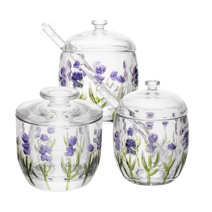 Açucareiro / meleira / manteigueira / leiteira Lavanda Hand Painting Cristal