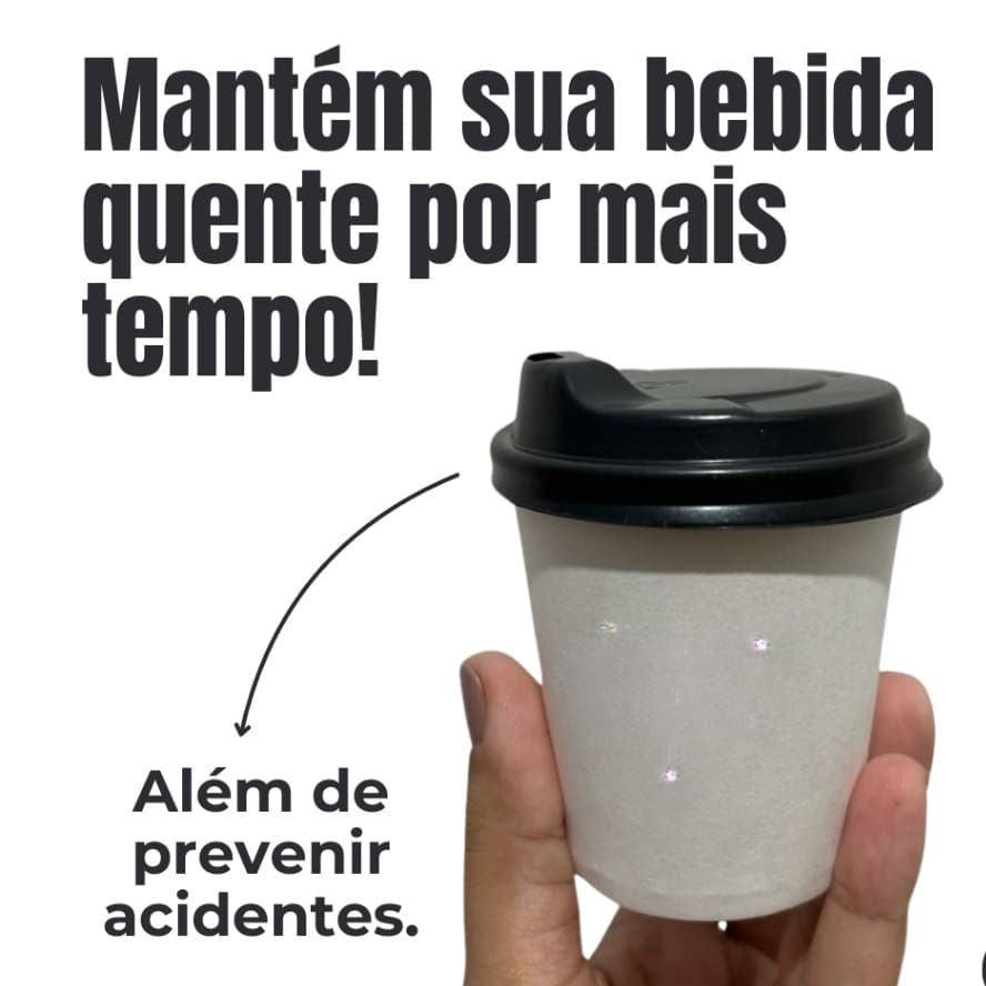 Tampa Preta Com Bico 50 Unidades 73MM /80 MM Para Copo Papel Café/Chá/Leite