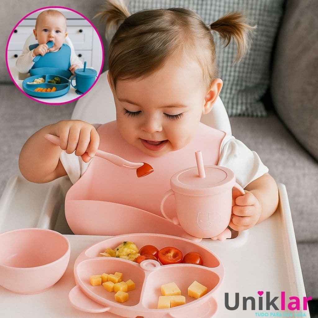 Kit Alimentação Infantil Silicone 6 Peças Antiderrapante Resistente