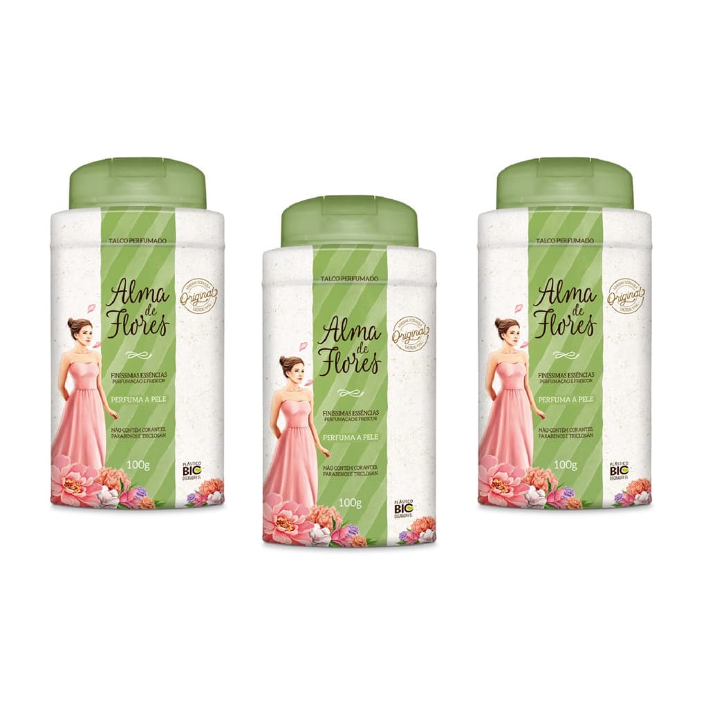 Kit 3 Talcos Alma De Flores Perfumado Classico 100g