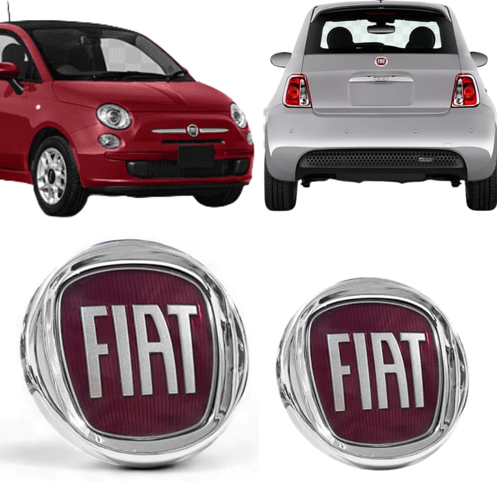 Kit Emblema Grade Dianteira e Porta Mala Fiat 500 Vermelho 2010 2011 2012 2013 2014 2015 2016 2017