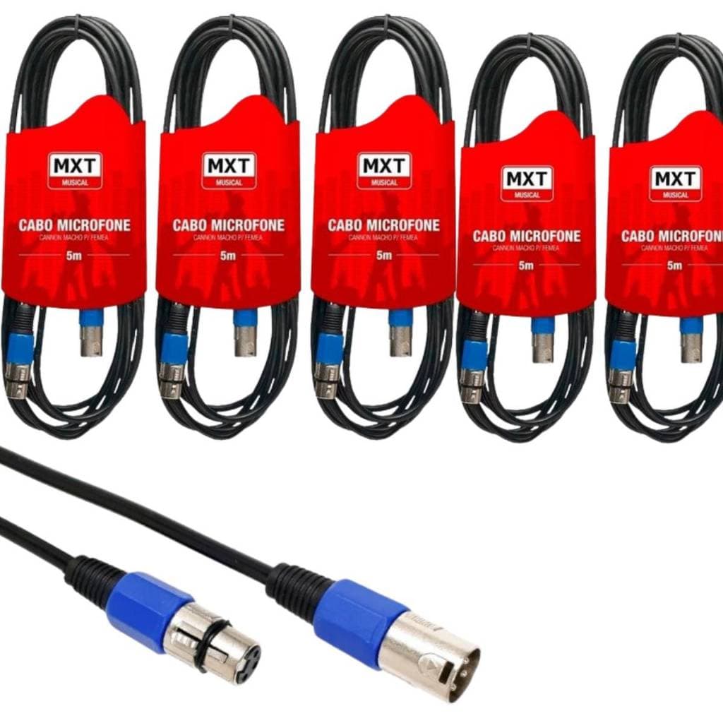 kit 5 Cabos Microfone Xlr Canon Macho E Fêmea Balanceado 5 Mts envio imediato