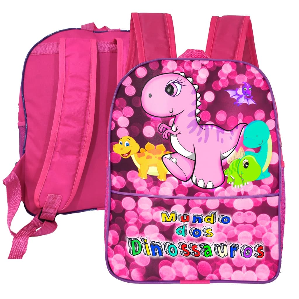 Mochila Mundo do Dinossauro Rosa Infantil – Bolsa Escolar Fofa e Resistente com Alça Ajustável Menina