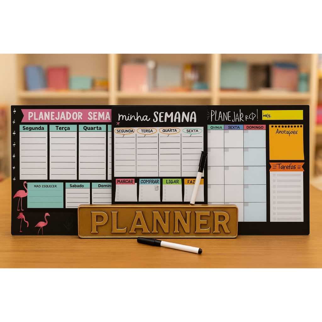 Planner Mensal/Semanal em metal Com caneta - Lousa Vários modelos e tamanhos