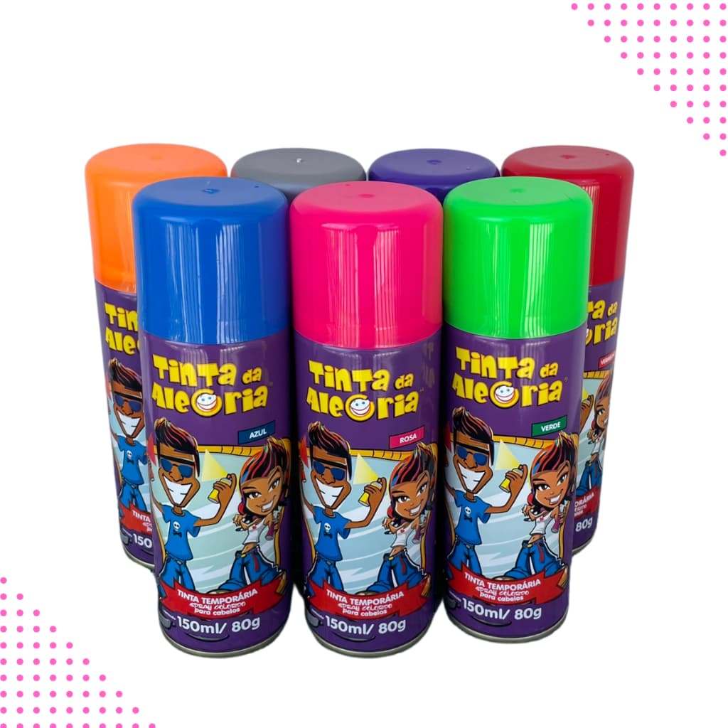 Tinta da Alegria em Spray p/ Cabelo Colorida Sai com Água Temporária 150ml Carnaval Cabelo Maluco Bloquinho