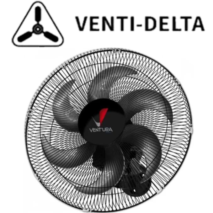 Ventilador de Parede Preto Oscilante Venti-Delta Ventura 50cm Bivolt 150W