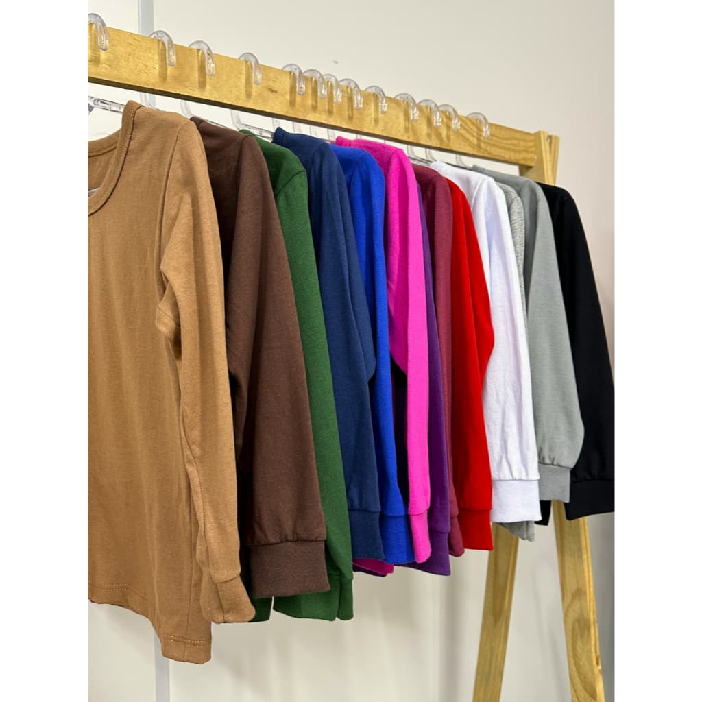 Kit 5 Camisetas Manga Longa Infantil Meia Malha Lisas Sortidas Unissex