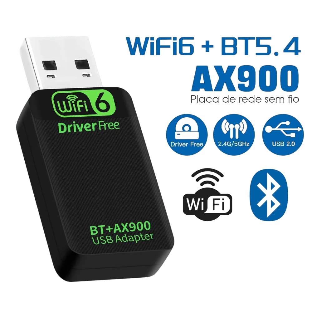 Placa Adaptador Wifi 6 5G 5GHz Bluetooth 5.4 USB AX900