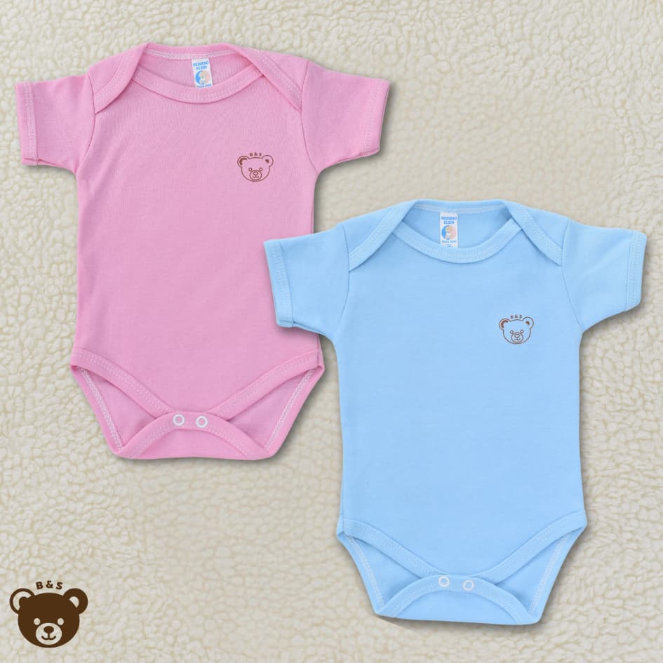 Kit 2 Body Bebê Manga Curta 100% Algodão Suedine Unissex Cores Lisas Confortável Infantil